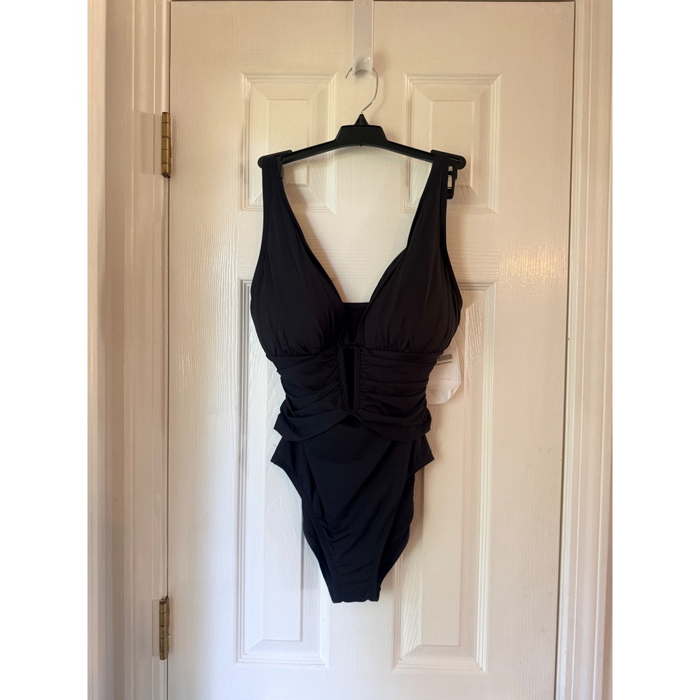 Bleu Rod Beattie Womens Black Ruched V-Neck One Piece Swimsuit Size 6 NWOT
